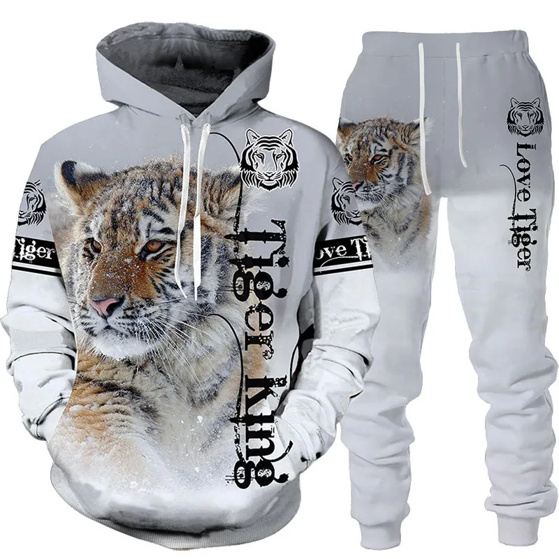 Tracksuits voor heren Animal 3D Tiger Gedrukte hoodie broek Pak Cool Men/Women Sportwear Tracksuit Set Autumn en Winter Men's Clothing 220826