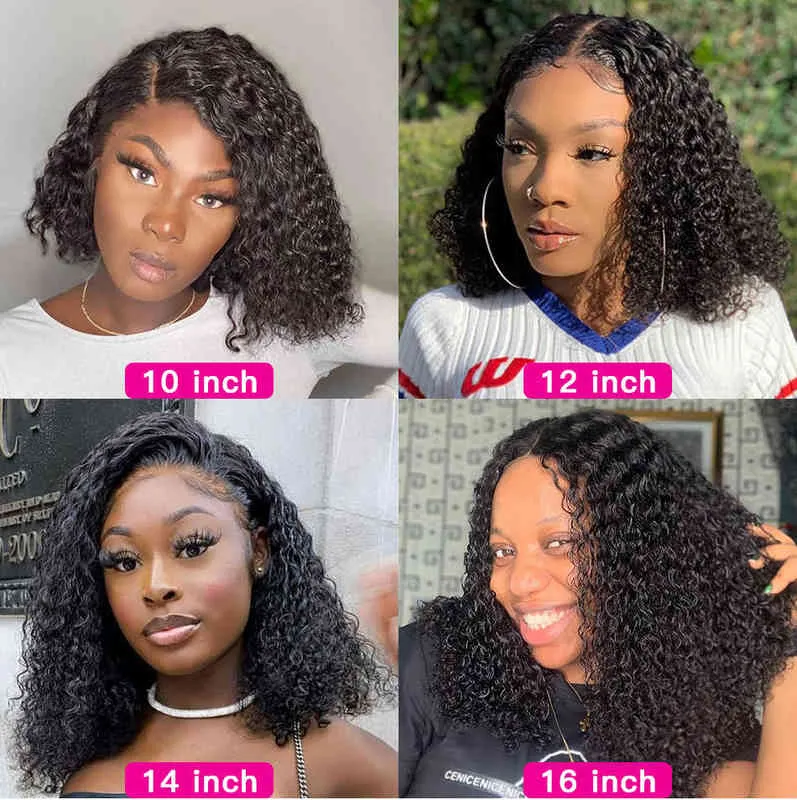 Jerry Curly X Lace Front Wig Short Bob Human Hair Deep Wave Brazilian Remy Preplucked Density xClosure 220606