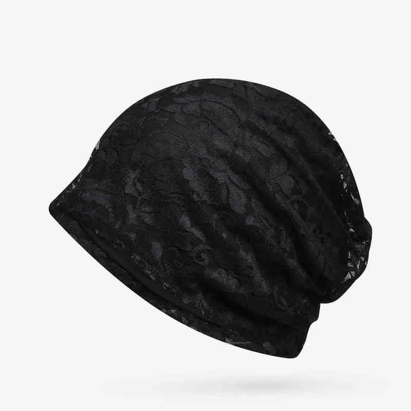 Cokk beanie hattar för kvinnor ihåliga spets blommönster höst sommar beanie thin hatt baggy cap huva gorro andas huvudbonader j220722