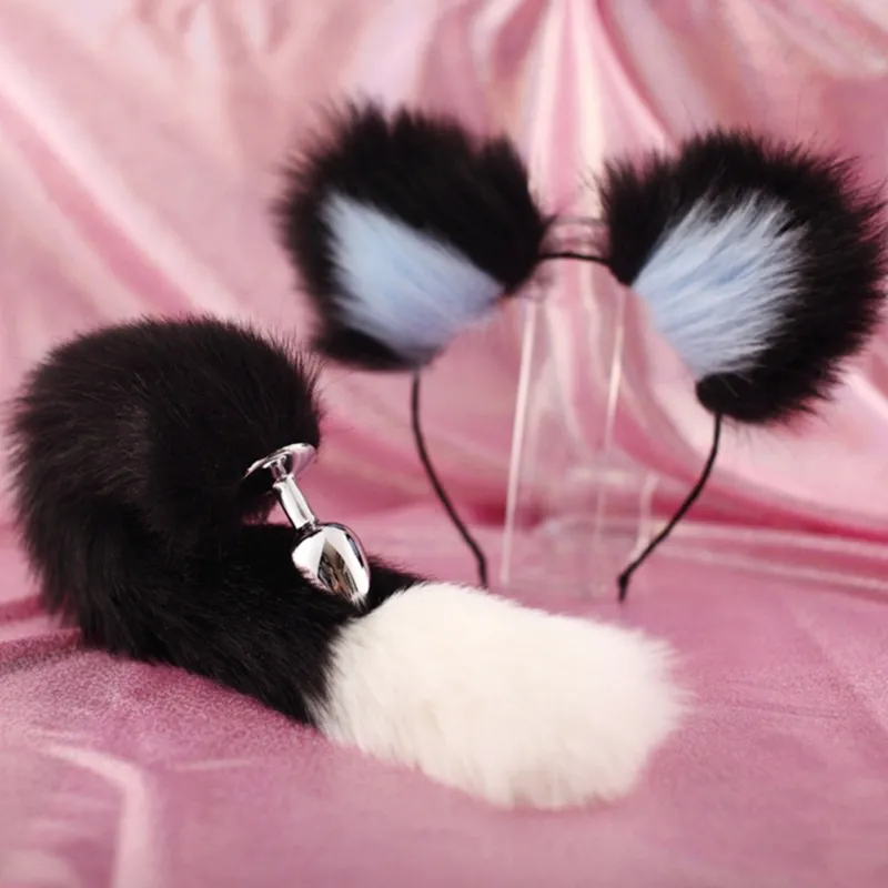 Cute Ears Headbands with Foxes/Rabbit Tail Metal Butt Anal Plug Erotic Cosplay Accessories Adult sexy Toys for Couples 2021