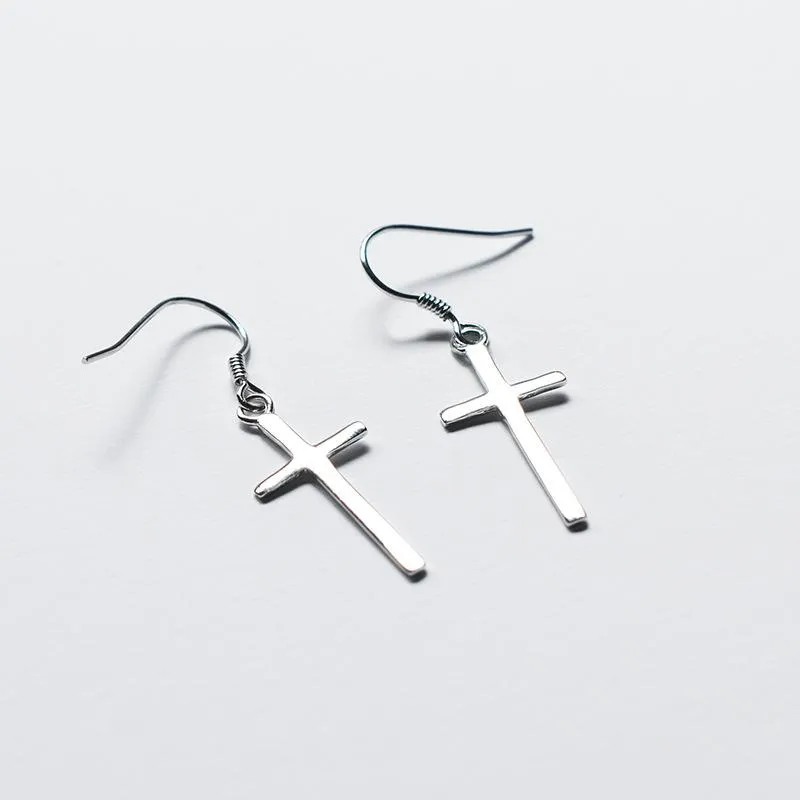 Stud Real 925 Sterling Silver 100% Simple Gothic Cross -oorbellen voor dames sieraden feest oorstudies meisje geschenken ornamentenstud231t
