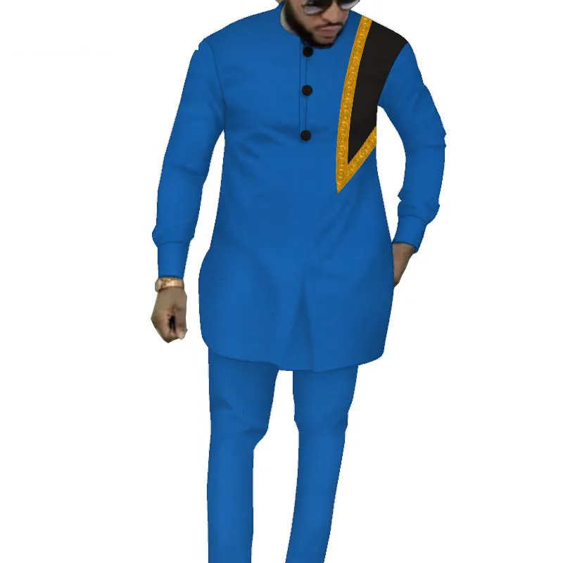 Bintarealwaxカスタムメンズスーツアフリカン男性伝統的な服装ダニキアンカラパンツコート2個セット長袖プラスサイズトラックスーツ衣装Wyn1317
