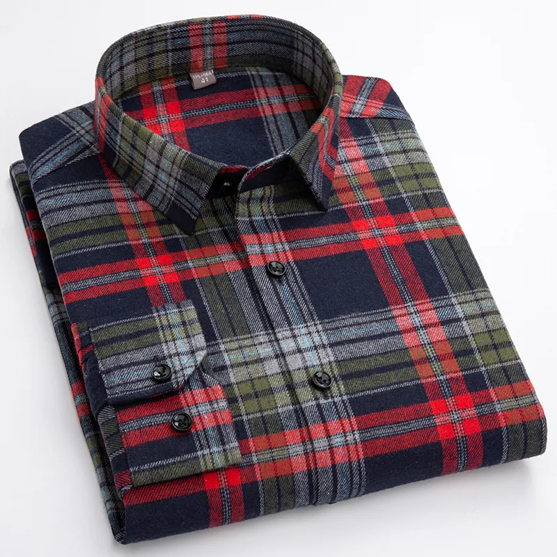 100% coton hommes chemises en flanelle à carreaux à manches longues coupe régulière mode grande chemise décontractée sociale pour hommes de haute qualité 220322