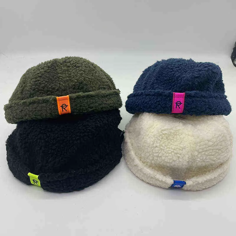 Korea Style Pure Color Children Label Plush Melon Cap Chinese Landlord Hat Fashion Kids Baby Flannel Winter Warm Hat ZZ-309 J220722