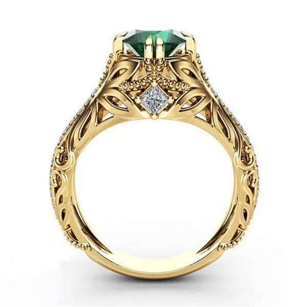 Color esmeralda Anillo de oro de 14k chapado de oro para mujer Anillo de boda de compromiso256h