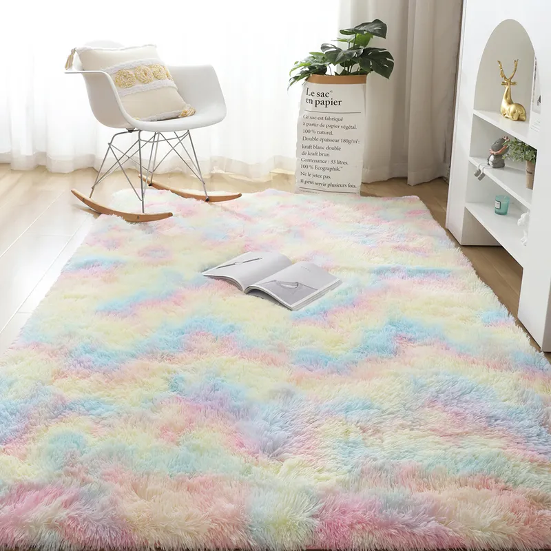 Luxury Plush Carpets For Living Room Fluffy Rugs Bedroom Aesthetic Decoration Soft Long Pile Carpet Children Anti-Slip 220401