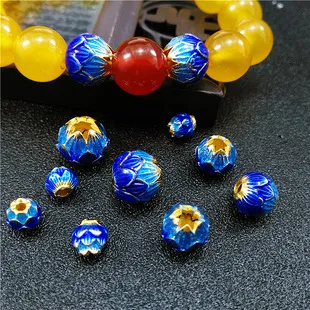 Perles rondes cloisonnées faites à la main, petites fleurs, accessoires en cuivre brûlé, émail bleu, perle d'espacement, ornement de Bracelet