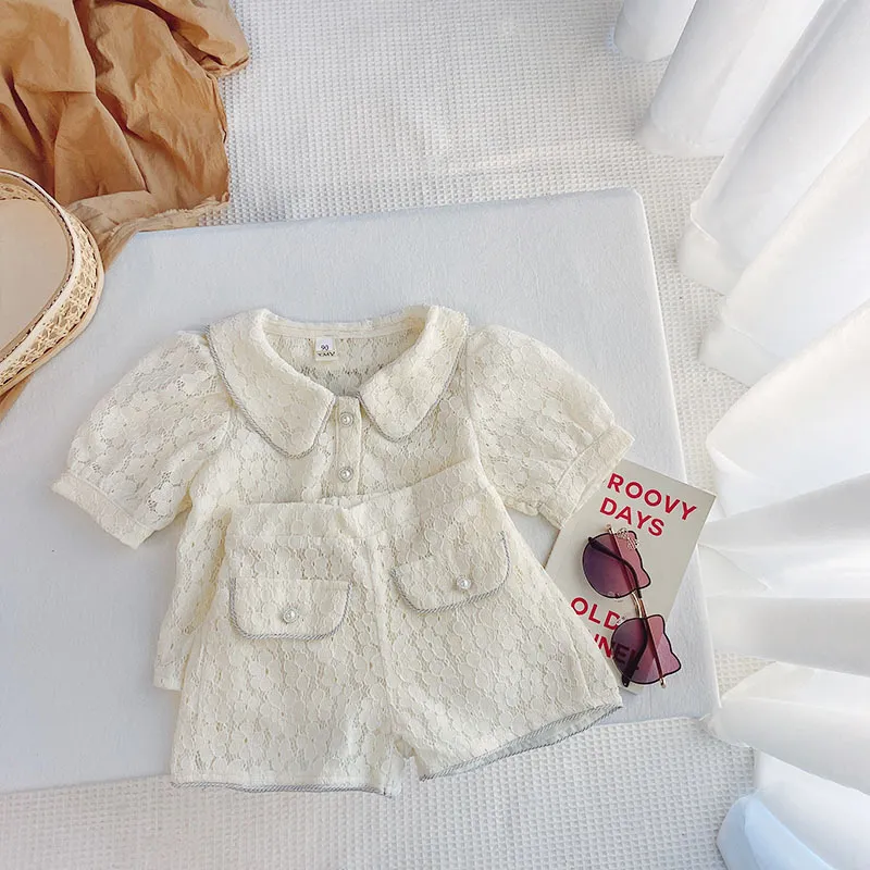 Lady Style Suit Smittbarn Girls Clothing Sets Brand Summer Lace Little Clothes Outfit Children Barn 2-7 år 220507