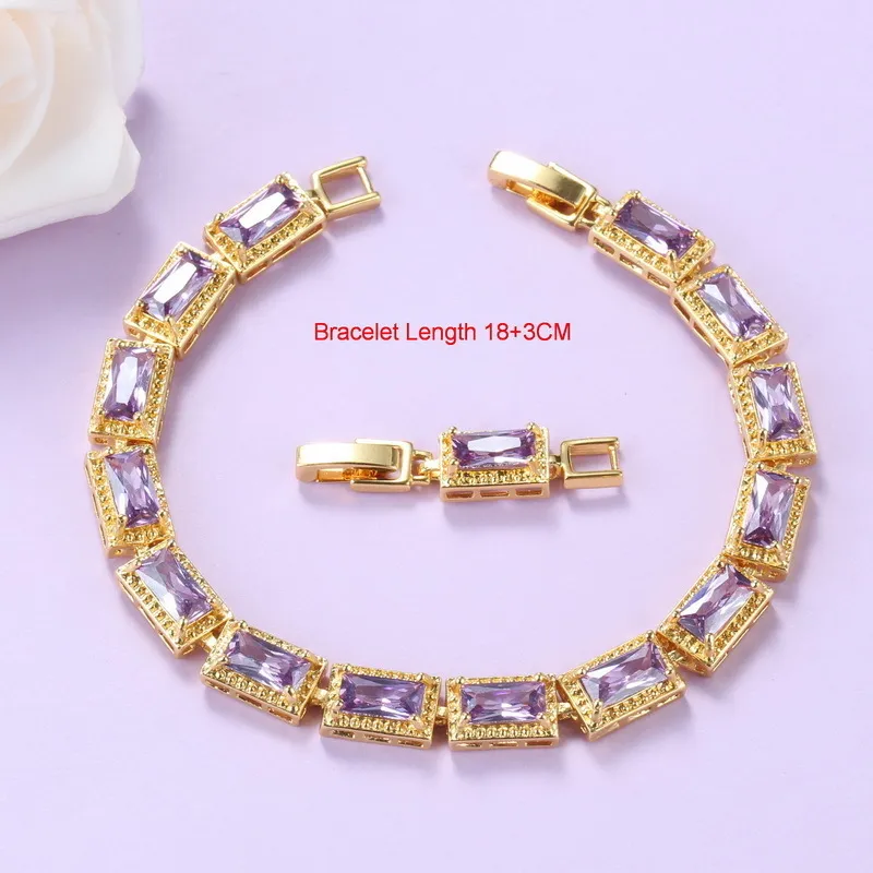 Mexican Jewelry Sets Gold-Color Romantic Wedding Bridal Accessories Purple Crystal NecklaceAnd Earrings Bracelet Sets 220726