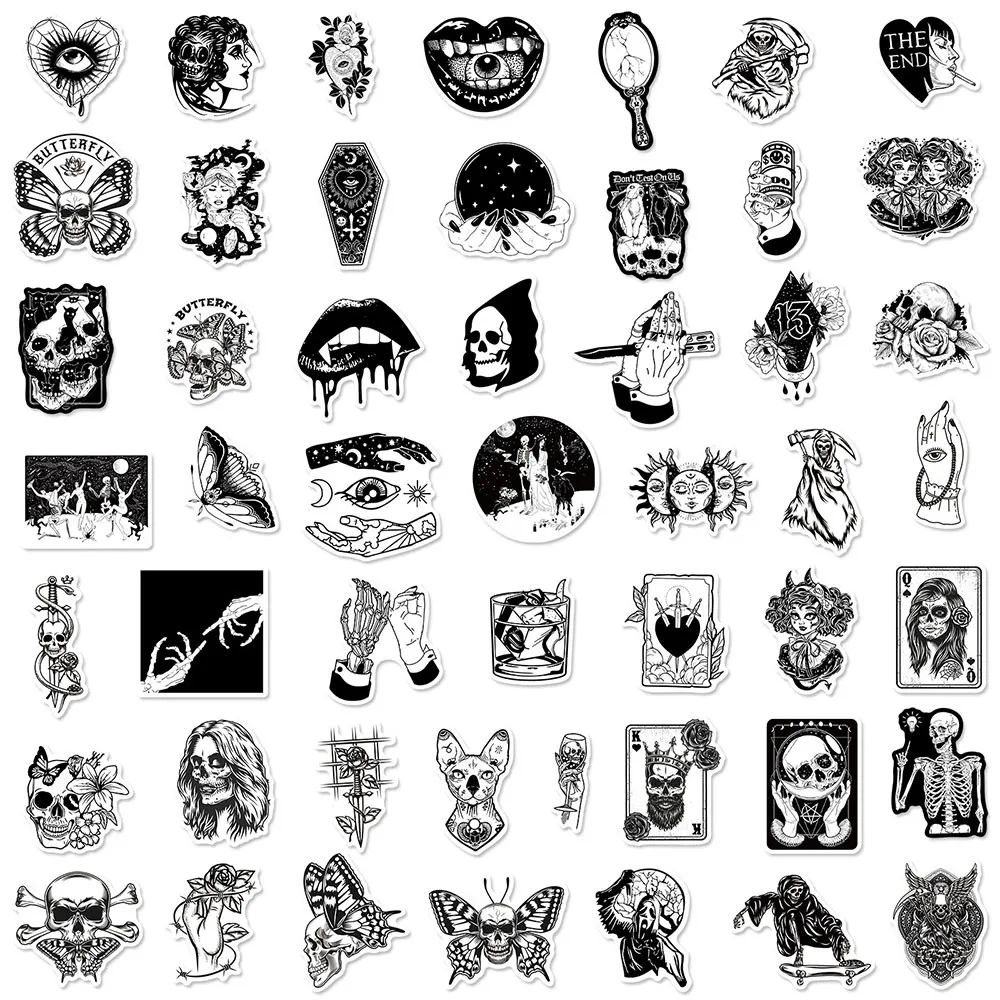 Vattentät 10 30 50st Black White Gothic Style Horror Graffiti Stickers Motorcykel Guitar Laptop Phone Car Cool Waterproof Sticke274J