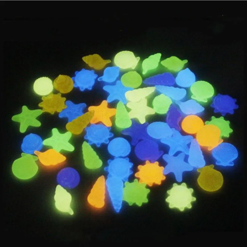 10 50 unids colorido luminoso estrella de mar concha concha en forma de piedras brillantes decorativas para jardín acuario pecera piscina paisaje 220721