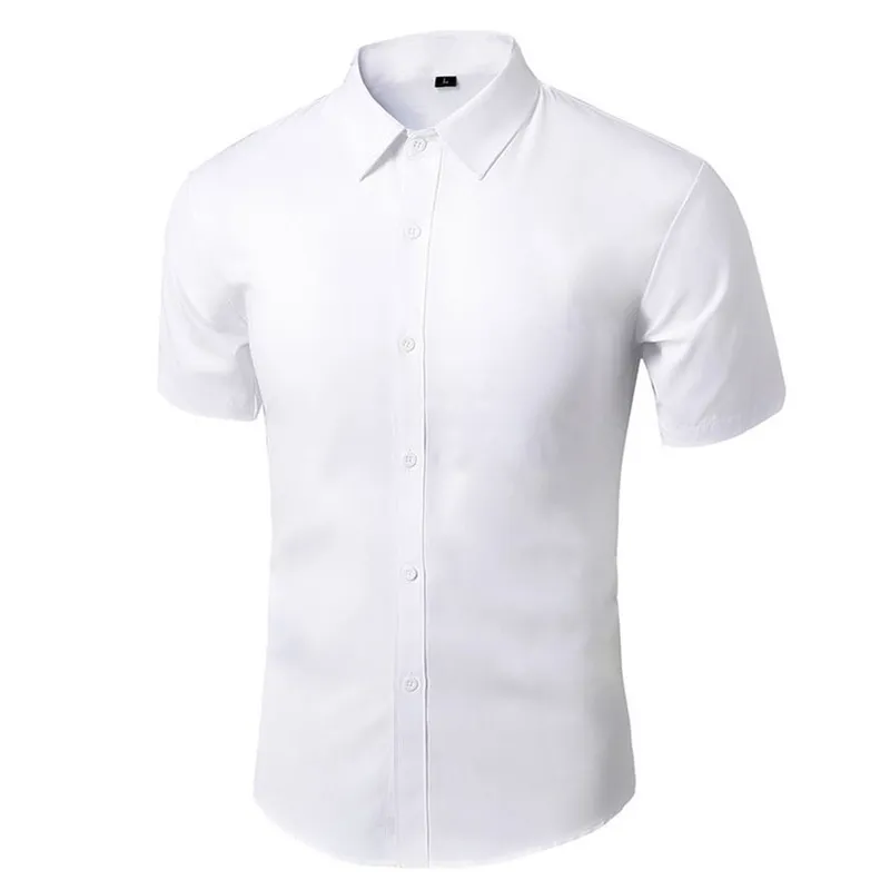 Lato krótki rękaw Sukienka Koszule Mężczyźni Niehiliwej Workwear Slim Social Social Koszula Białe Black Markowe Odzież męska 5xl Vintage 220401