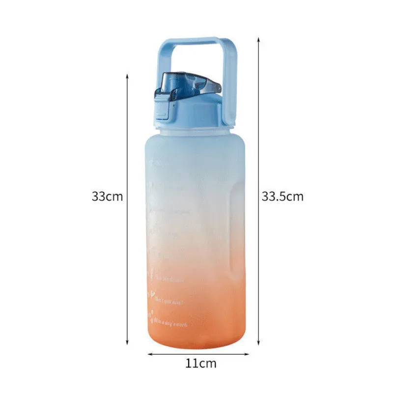 2L grande capacité bouteille d'eau paille tasse dégradé couleur tasses en plastique avec marqueur de temps Sports de Fitness en plein air 220329