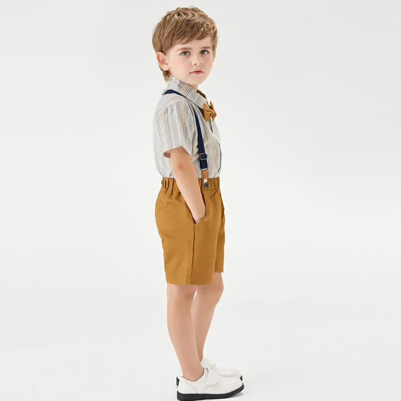 Summer Kids Boy Gentleman Clothes Set Short Sleeve Shirt Topps Suspender Shorts Casual Outfits Little Boys Clothing