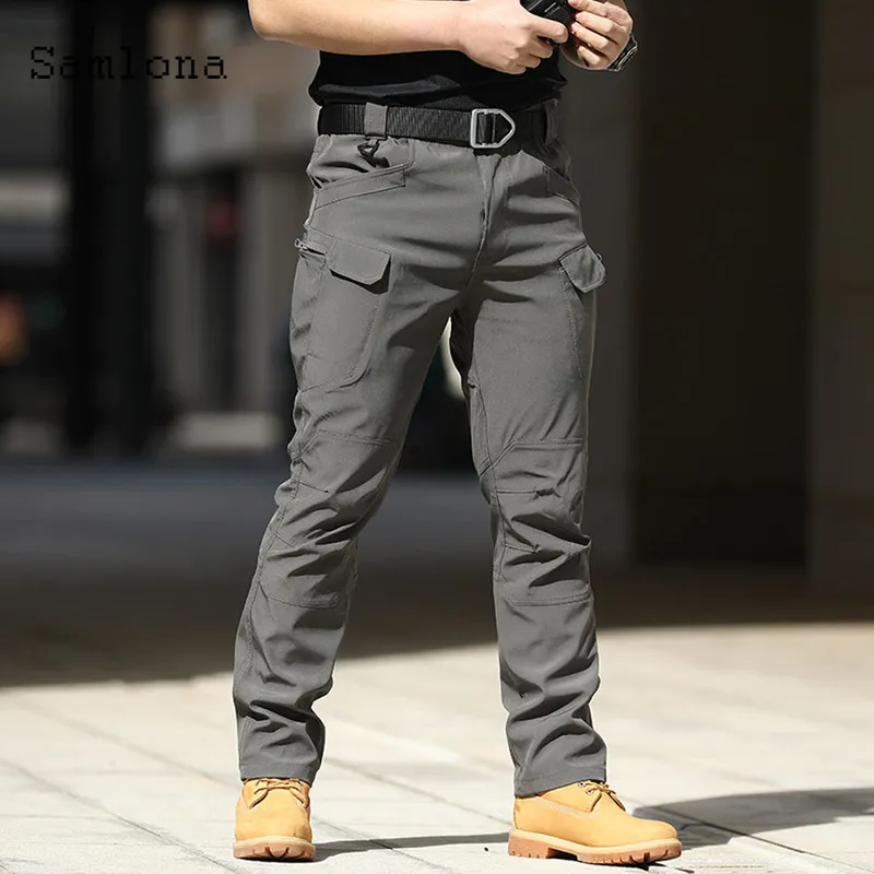 Plusowe męskie spodnie Summer Moto Bike Spodnie męskie kieszenie na zamek błyskawiczne spodnie solidne khaki czarne spodni na zewnątrz 220704