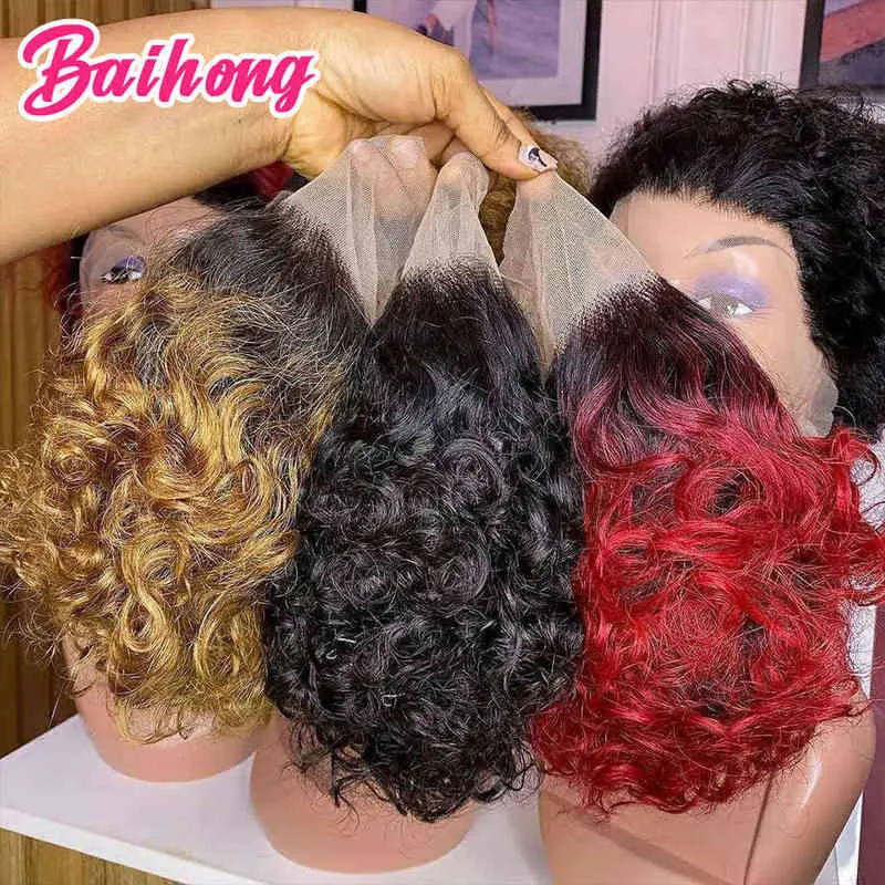 1b27 água colorida pré -arrancada perucas brasileiras pixie corte bob loira