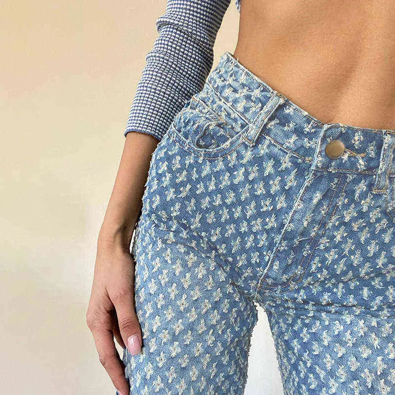 Haoyuan светло -голубые мешковатые джинсы с низким уровнем подъема для женщин 2022 модная уличная одежда Y2K Hole Straight Lafs Разрубленные джинсовые брюки T220728