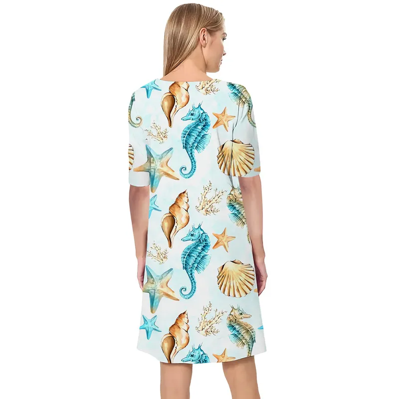 Women Dress Sea Shell 3D Printed VNeck Loose Casual Short Sleeve Shift Dress for Female Dresses Dress Summer 220616