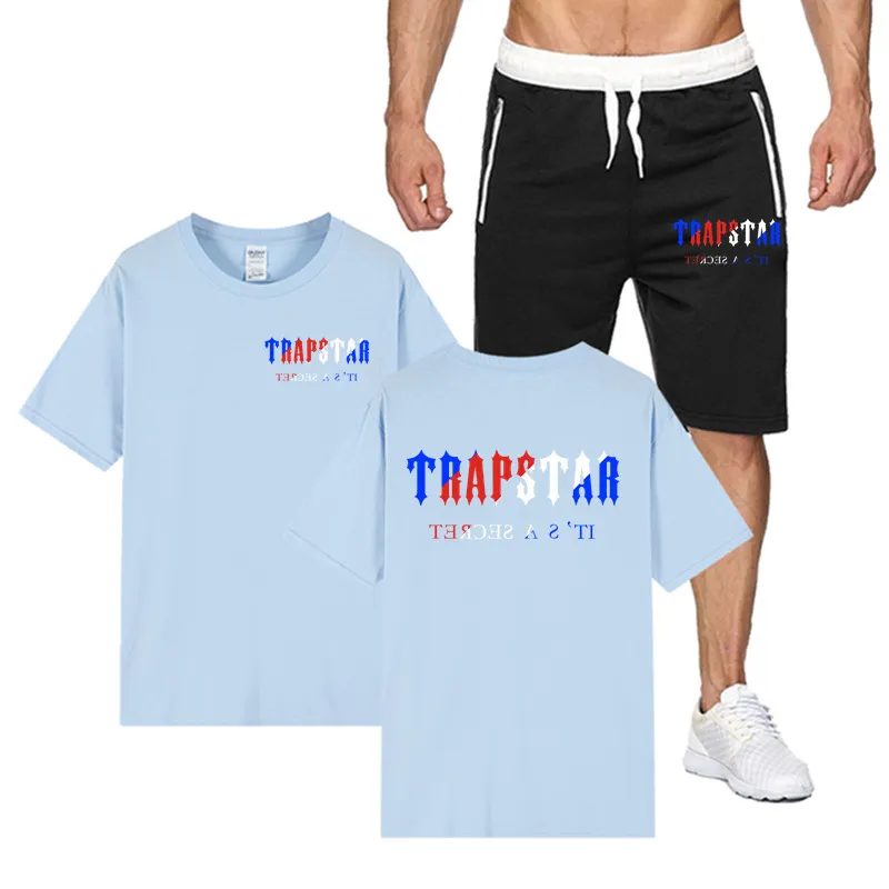 TRAPSTAR été marque de mode décontracté hommes costume de sport survêtement hommes sport costume à manches courtes T-Shirt Shorts 2 pièces ensemble 220609