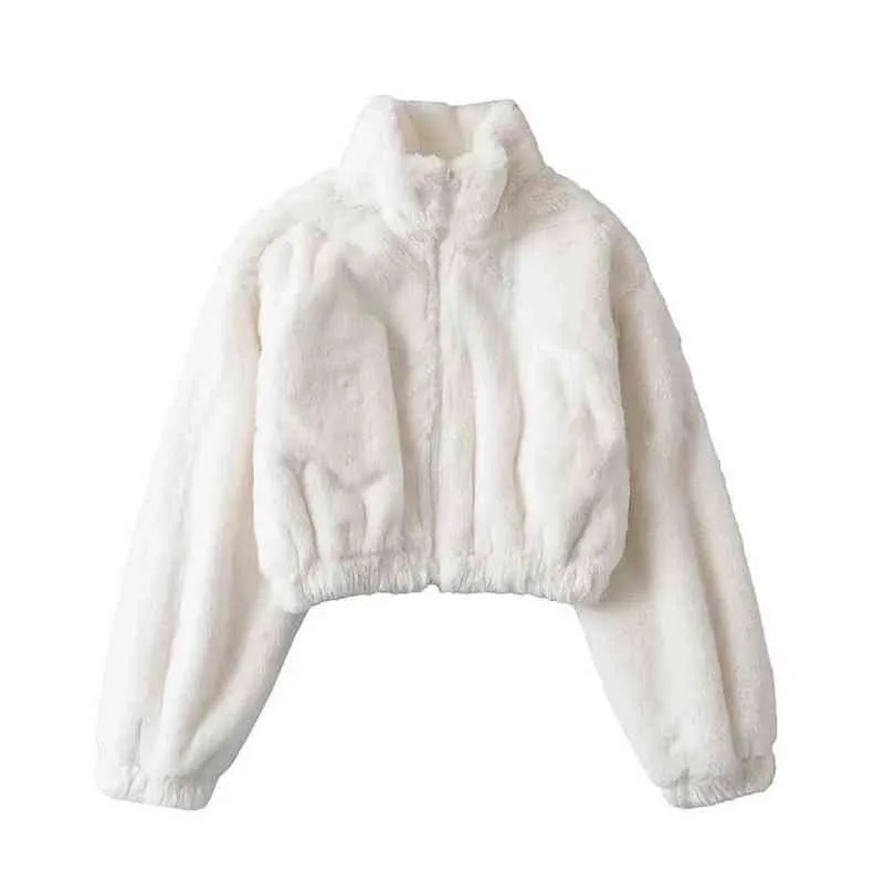 ICCLEK Korean loose imitation fur coat women's autumn and winter thickened half high collar zipper short jacket warm top T220716