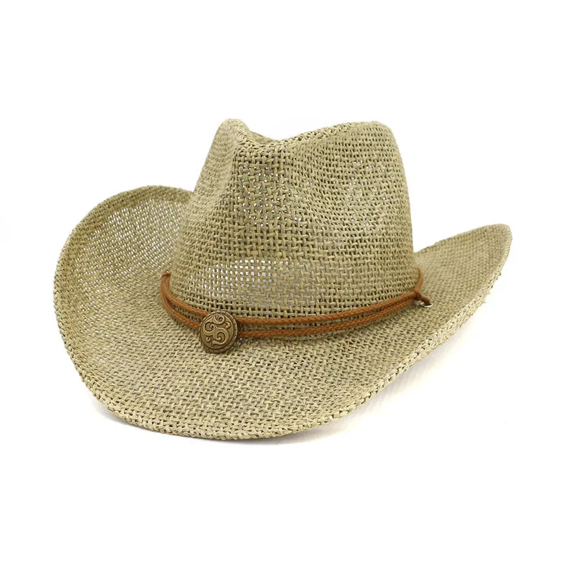 Chapéu de sol para homens e mulheres chapéus de verão personalizados chapéu de palha de cowboy ocidental chapéu de praia HA18 220407288e