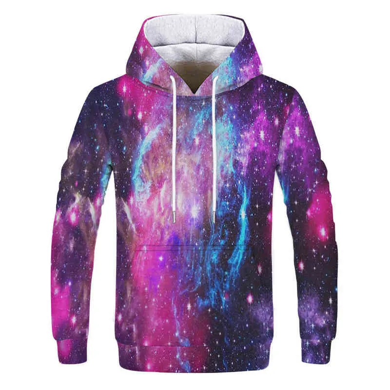 Space Galaxy 3D Hoodie unisex tryckt stjärna nebula våren och hösten lös tunn hoodie cool hoodie l220704