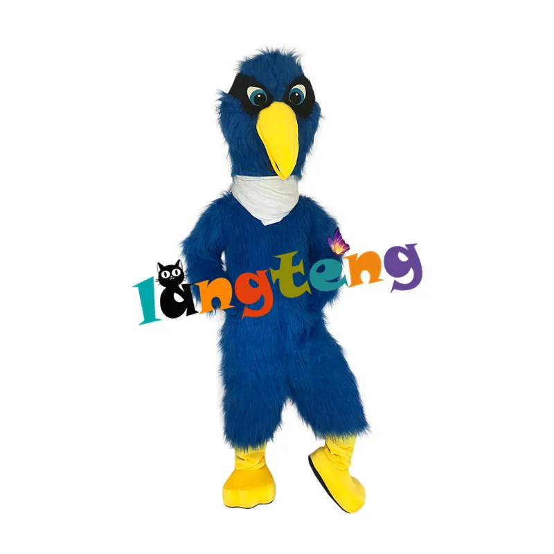 Mascotte poupée costume 1015 Longue Fourrure Bleu Grue Aigle Oiseau Fursuit Furry Costume De Mascotte Pour Les Vacances