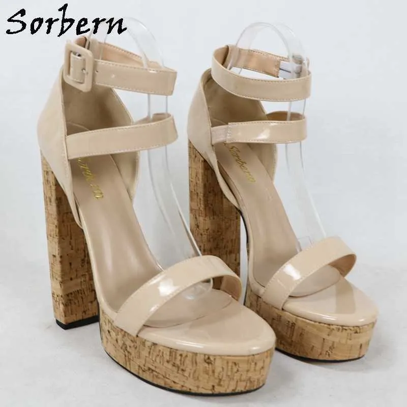 Sorbern Naken patentskvinnor Sandal Block High Heel Platform Summer Shoes Anpassad One-Strap Skor för Kvinnor 2021 Skräddarsy