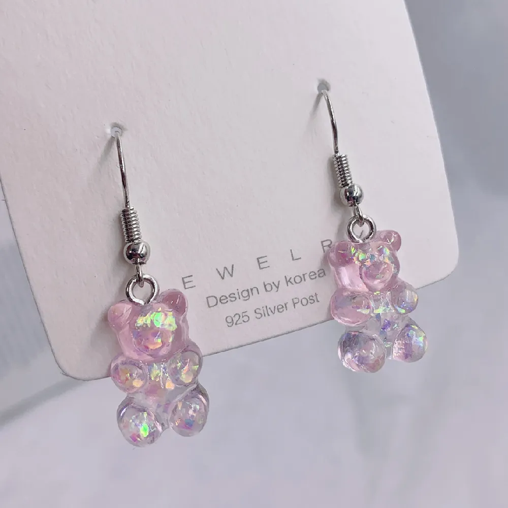 Fashion Simple Cute Colorful Acrylic Animal Bear Dangle Earrings for Girls Women Children Birthday Gift Lovely Jewelry