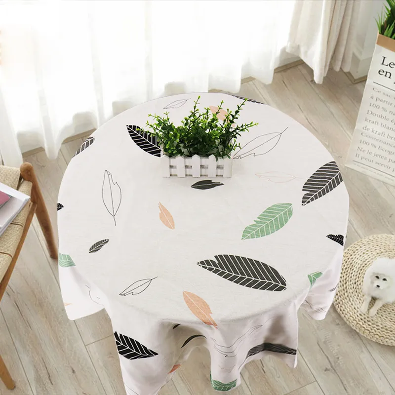 Tissu rond en coton et lin de Style japonais, couverture de Table nordique pour la maison, décoration de fête de mariage, imprimé blanc jaune 220811