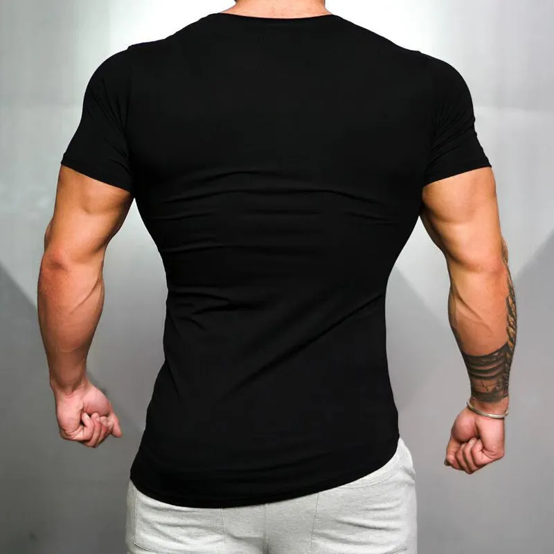 Marka Katı Giyim Spor Salonu T-Shirt Erkek Fitness Sıkı T-Shirt Pamuk İnce Fit Tişört Erkekler Vücut İnşa Yaz Top Boş Tshirt 220507