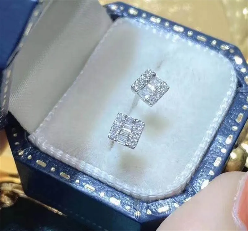 Серьги-гвоздики Princess Cut Lab с бриллиантами, ювелирные изделия из стерлингового серебра 925 пробы, обручальные свадебные серьги для женщин, подарок для свадебной вечеринкиStud Mill268S