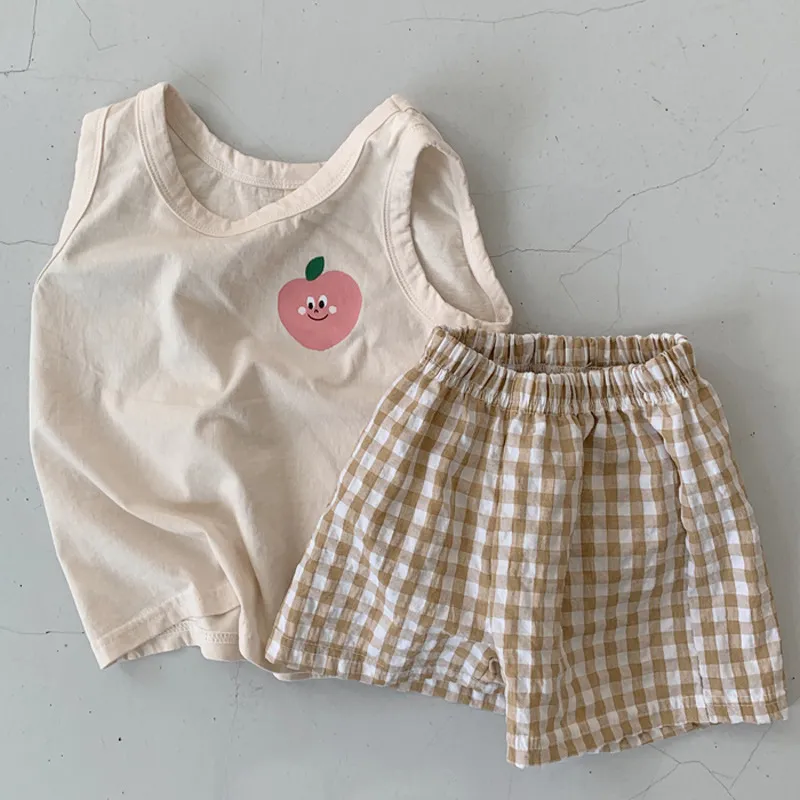 Facejoyous Summer Toddler Boys Clothes Set Soft Gilet senza maniche Top Plaid Pp Shorts Neonate Abbigliamento Suit 220507