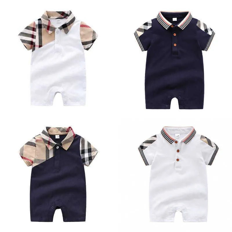 designkläder för barn flickor pojkar Kortärmad plädtröja 100 % bomull Spädbarnskläder baby Spädbarn flicka pojkkläder