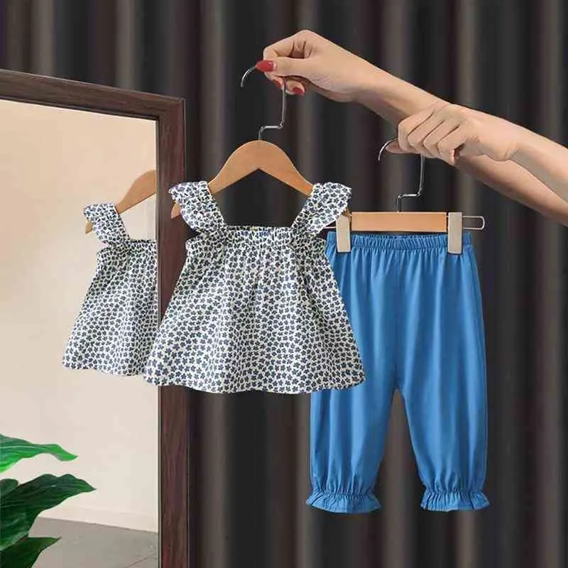 Ensemble de vêtements pour filles sans manches chemise et pantalon enfant en bas âge fille ensembles d'été nouvelle marque tenues ensemble de vêtements pour enfants vêtements pour enfants G220509