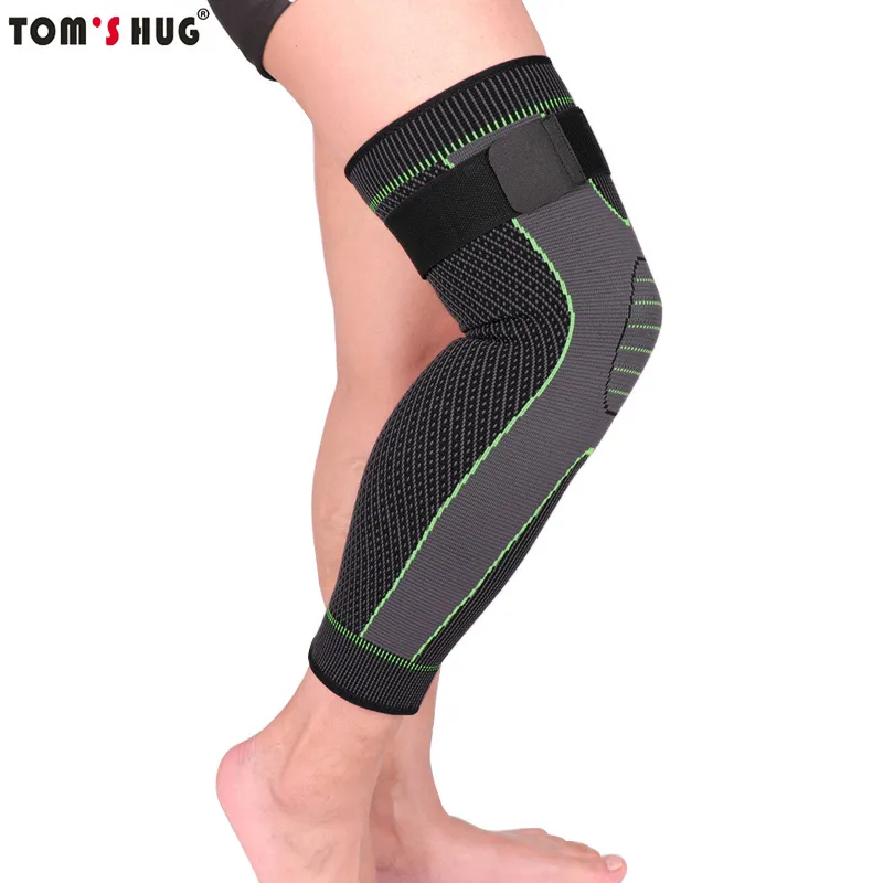 Green Stripe Stripe Sports Knee Protector Pads غير ضمادة ضمادة دعم الساق الساق وسادات طويلة دافئ الأكمام 220812