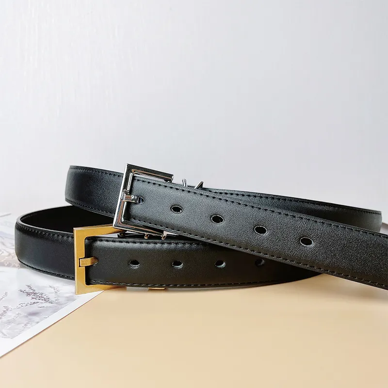 Designer Men bälte för kvinnor metall mässing spänne äkta ceinture läder klassisk svart tunn med presentlåda225f