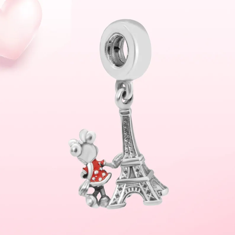 VRAI 925 Sterling Argent Charm Souris Chaussures Pendentif Tour Eiffel Charm Fit Fit Pandora Bracelet Fashion Bijoux Cadeau