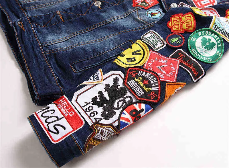 2022 Brand mass jackets de jackets de moda casual slim ripped badge jean jeaats street hip hop punk azul d2 jeaats346i