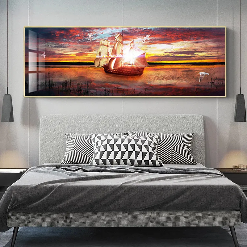 선셋 보트 캔버스 포스터 침대 옆 그림 인쇄 구름 사진 벽 예술 거실 현대 가정 장식 실내 장식