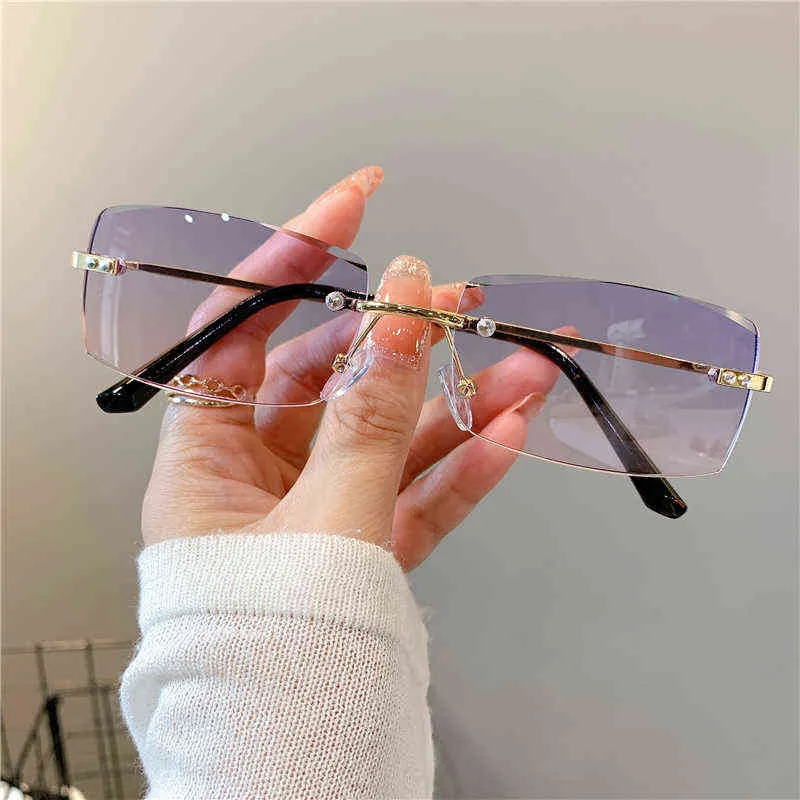 Shades For Women Wholesale Luxury Designer Brand Designer Sunglasses Rimless Glasses 2021 Vintage Rectangle Eyewear UV400 Y220523