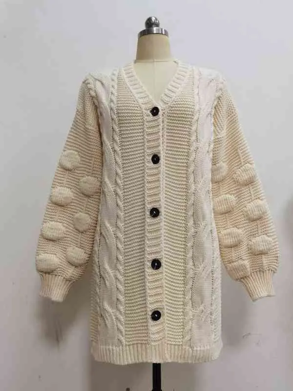 Pop board bulle lanterne manches tempérament banlieue tricoté cardigan pull femmes moyen et long