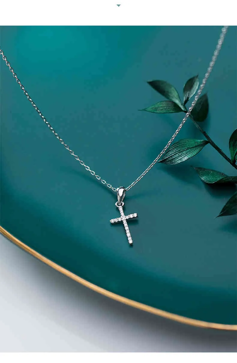 Modian Bländande Zircon Luxury Cross Pendant Real 925 Sterling Silver för Kvinnor Länkkedja Halsband Mode Smycken