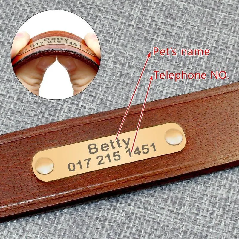 Personalized Dog ID Collar Genuine Leather Small Medium Dogs Cat Collar Custom Pet Name And Phone Number Free Engraving 220610