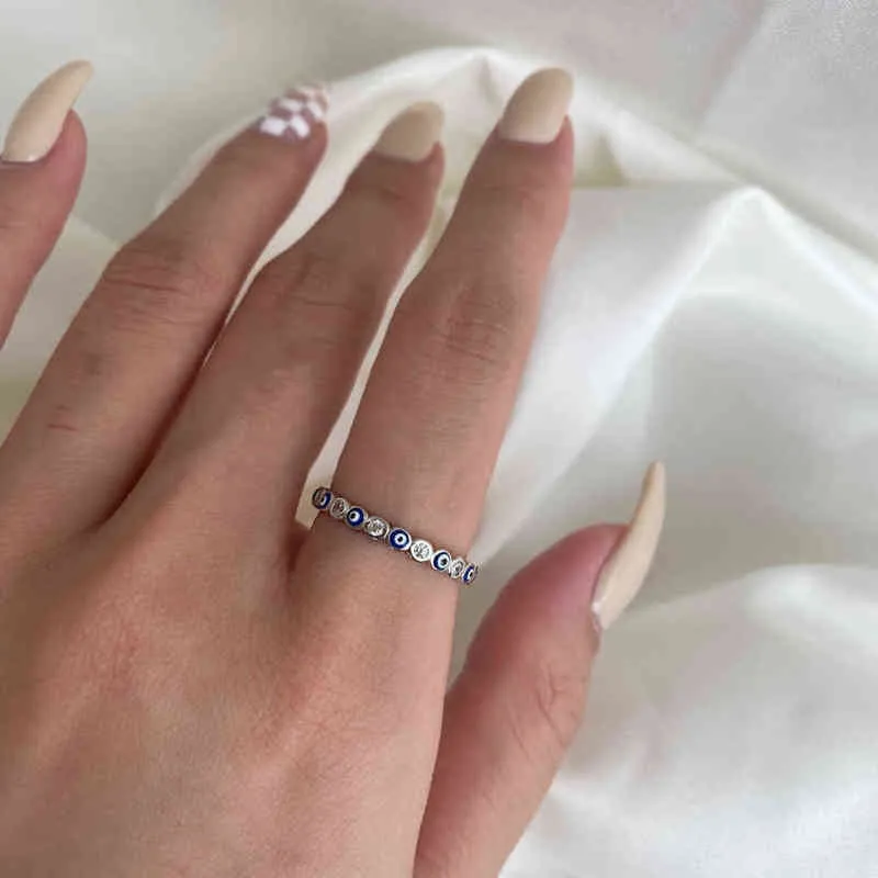 Genuine 925 Sterling Silver Mal Ey Eye Charm Charm Blue Wedding Eternity Rings For Women Lucky Turkey Jewelry Gift For Girl 2022 W2207333339