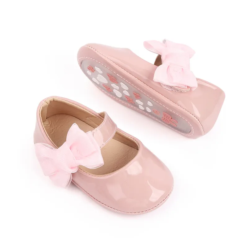 Zapatos de bebé Hook Loop Infant Newborn Baby Girl Nudo de mariposa antideslizante Zapatos de bebé Primeros pasos sólidos