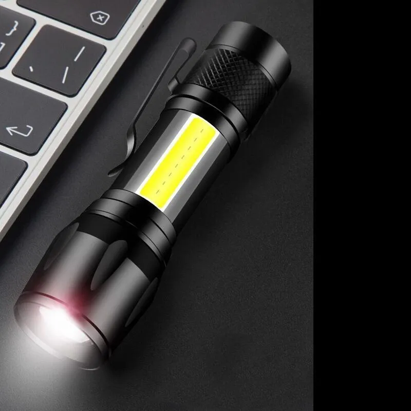 Lampe de poche LED USB rechargeable ont intégré la batterie portable Mini COB LED ZOOM lampe de poche extérieure étanche torche de chasse 220601