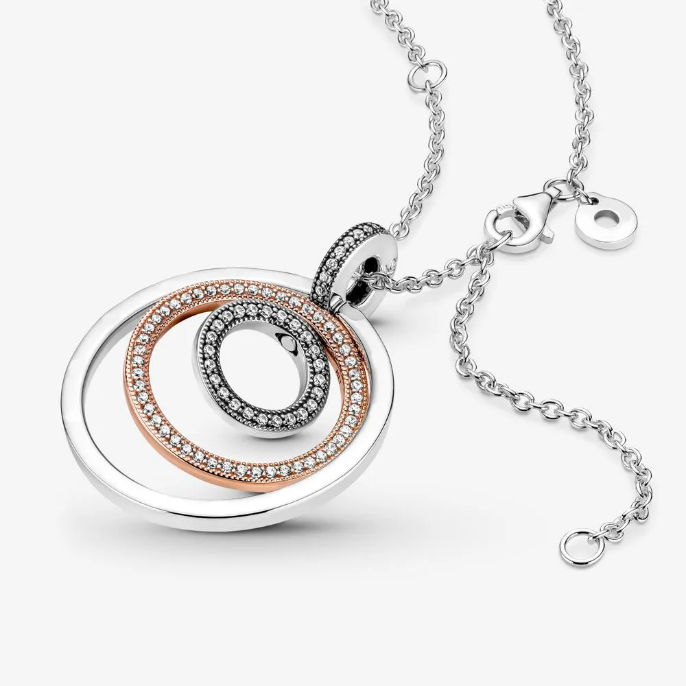 Nouveauté 100% 925 argent Sterling deux tons cercles pendentif collier mode fabrication de bijoux pour les femmes cadeau 2108