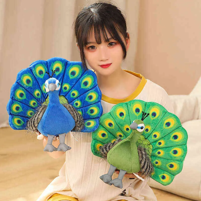 Life Greenblue Peacock fylld plysch Toy Soft Animal Bird Simulation Doll Xmas Birthday Gift Zoo Souvenirs J220704