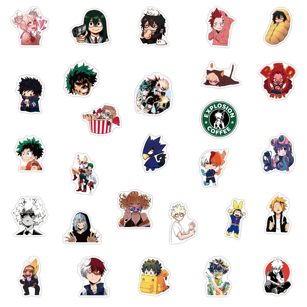 Vattentät klistermärke 50 100 st anime klistermärken My Hero Academia Japanese Cartoon Vinyl Decals for Laptop Pad Skateboard Boku no Hero2155